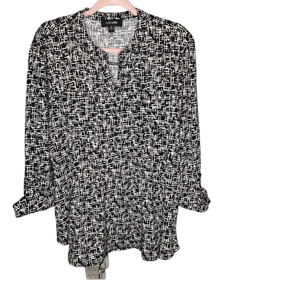 Cocomo Women's Black and White Geometric Tunic Blouse Size XL
